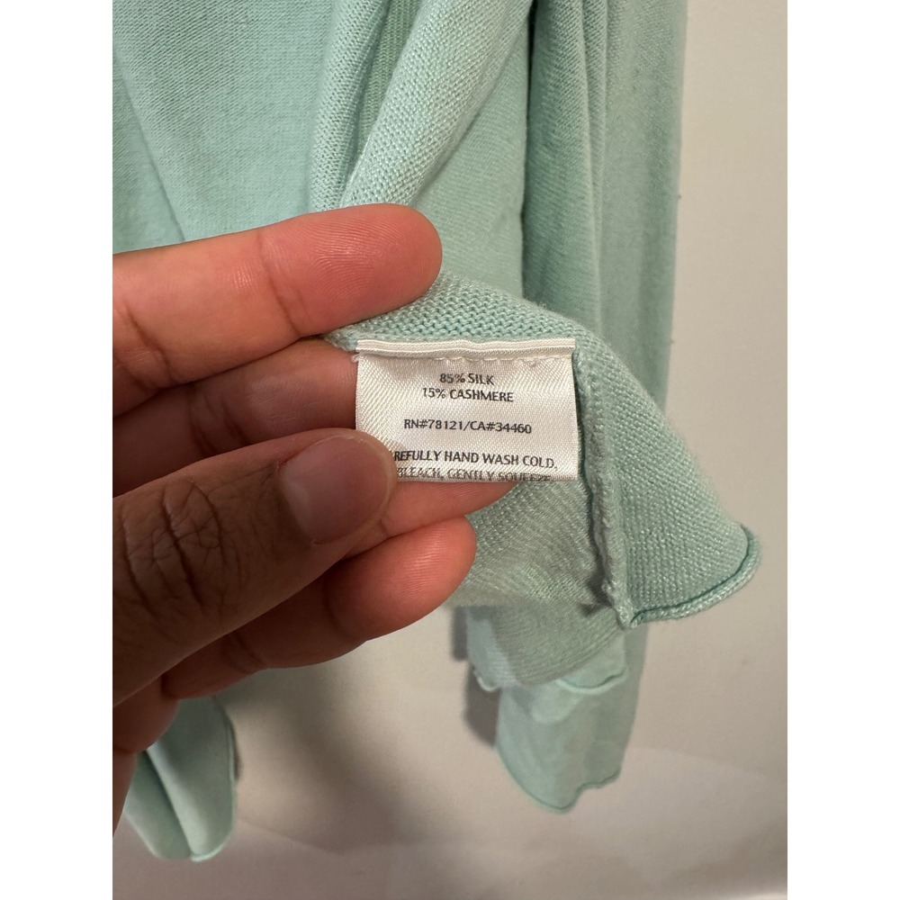Silk Cashmere Blend Open Front Waterfall Cardigan Mint Green M/L - Picture 4 of 8